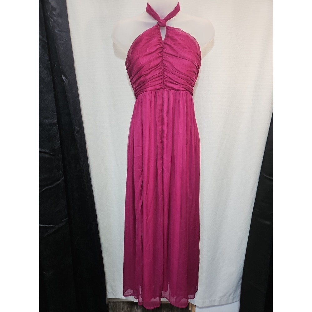 NWT LOVESTITCH Sz Med Halter Maxi Dress Burgandy Fairy Whimsical Sheer Dainty